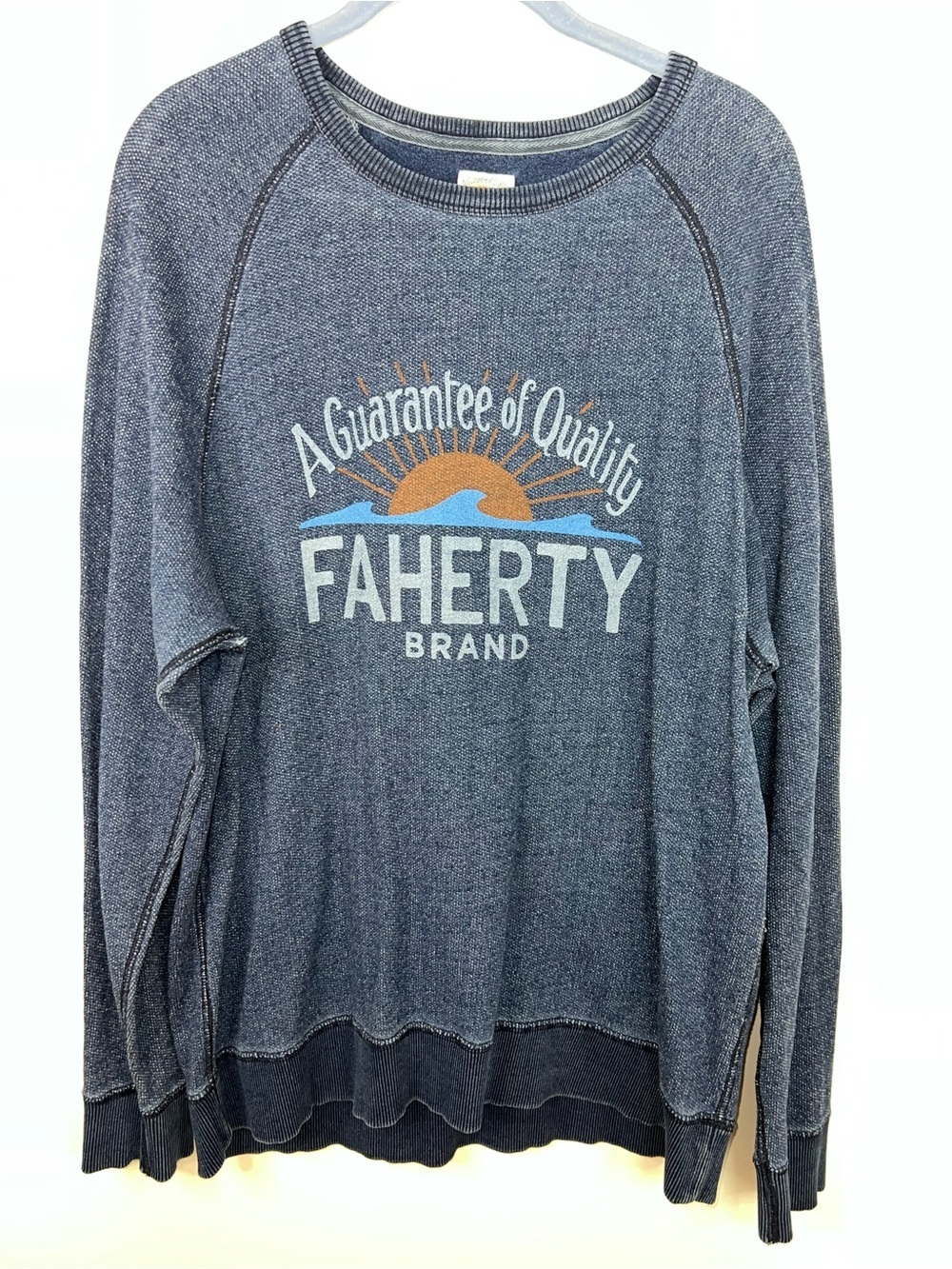 Faherty Brand Indigo Blue Graphic Crewneck Sweatshirt Large Coastal Surf - Picture 10 of 12